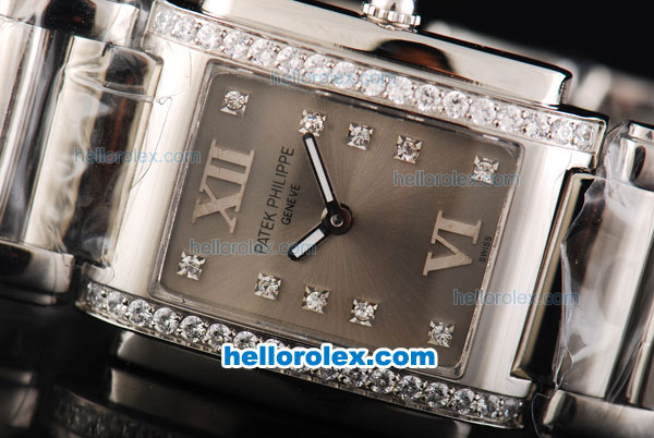 Patek Philippe Twenty-4 Swiss ETA Quartz Movement Diamond Bezel and Marking with Grey Dial Lady Model - Click Image to Close